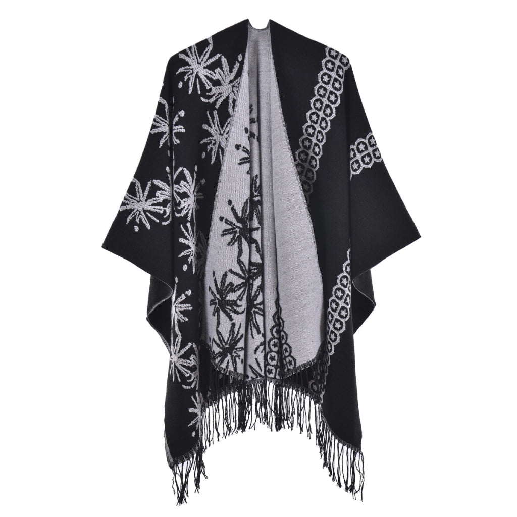Mantella da donna double face con nappe, extra large e spessa, con spacchi, sciarpa lavorata a maglia alla moda e calda