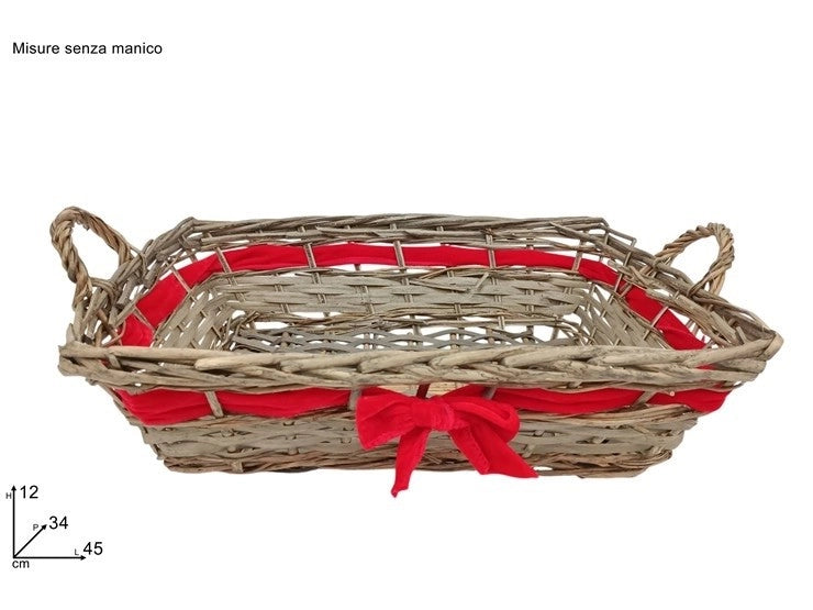 Cesta Regalo Decorativa Grigia con Fiocco Rosso 45 x 34 cm