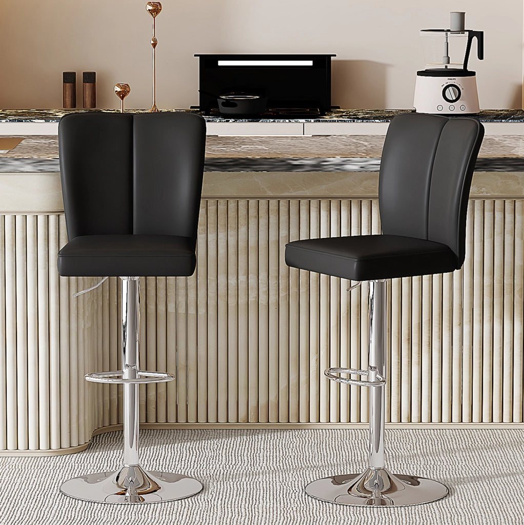 Set 2 sgabelli da bar regolabili girevoli neri e argento