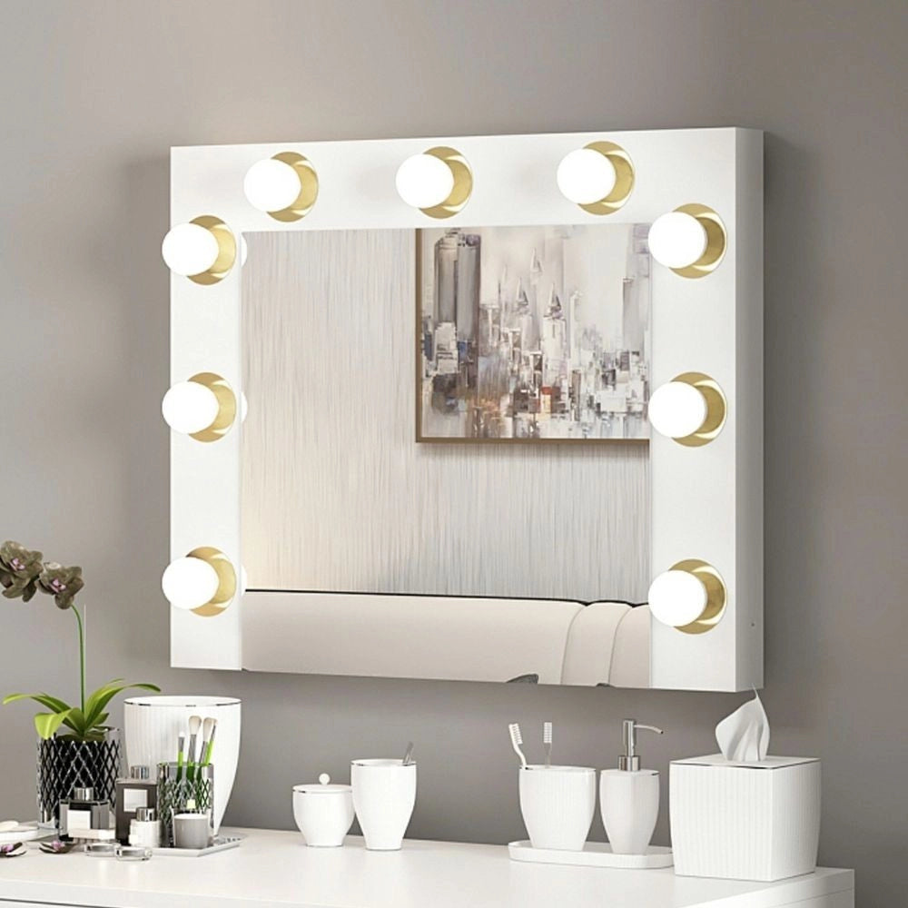 Specchio trucco Armin colore bianco con luci LED lampadine non incluse