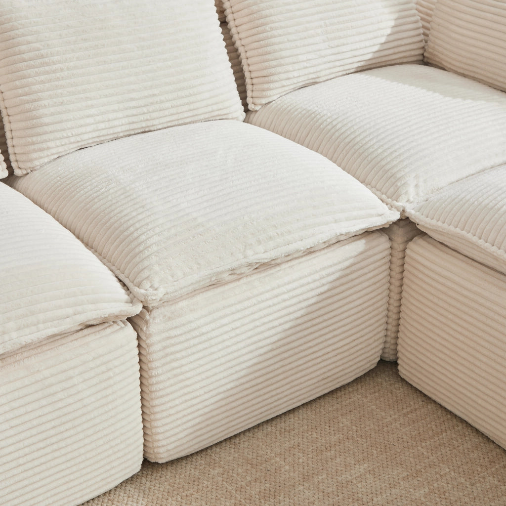 Divano modulare a 4 posti in tessuto a coste beige con tasche laterali e cuscini 75 × 322 × 161 cm