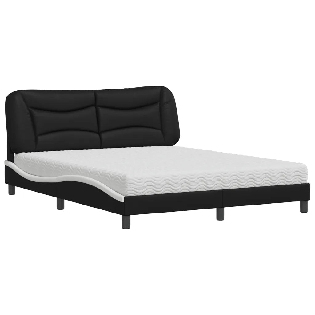 Letto con Materasso Hvar Nero e Bianco 160x200cm Similpelle 3208736