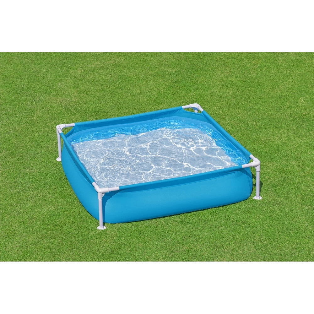 Trade Shop - Piscina Quadrata Fuori Terra Per Bambini Baby Telaio In Acciaio Blu 122 Cm 56217 -