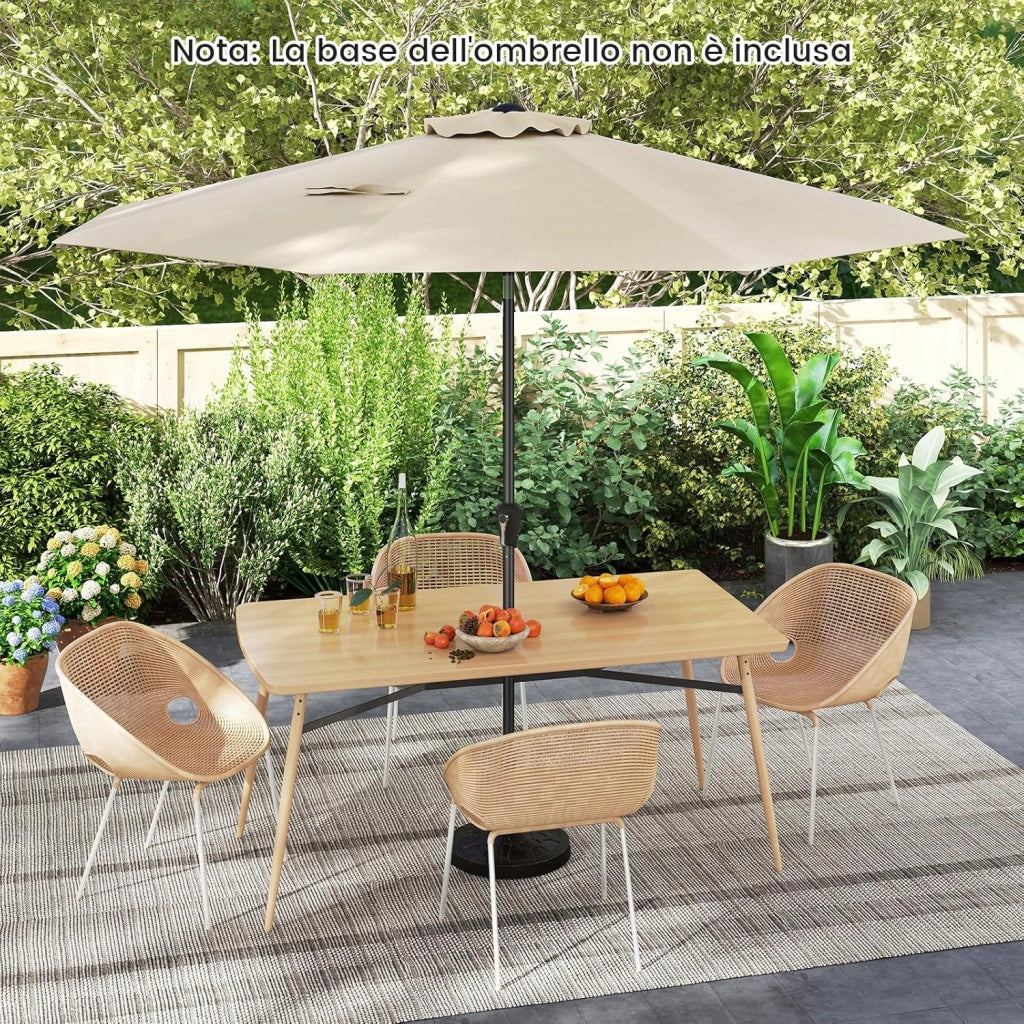 Ombrellone da Giardino 290 cm, con Inclinazione Regolabile, Ombrellone Esterno con 8 stecche Manovella, per Spiaggia Piscina Cortile (Beige, 290 cm 8 Stecche)