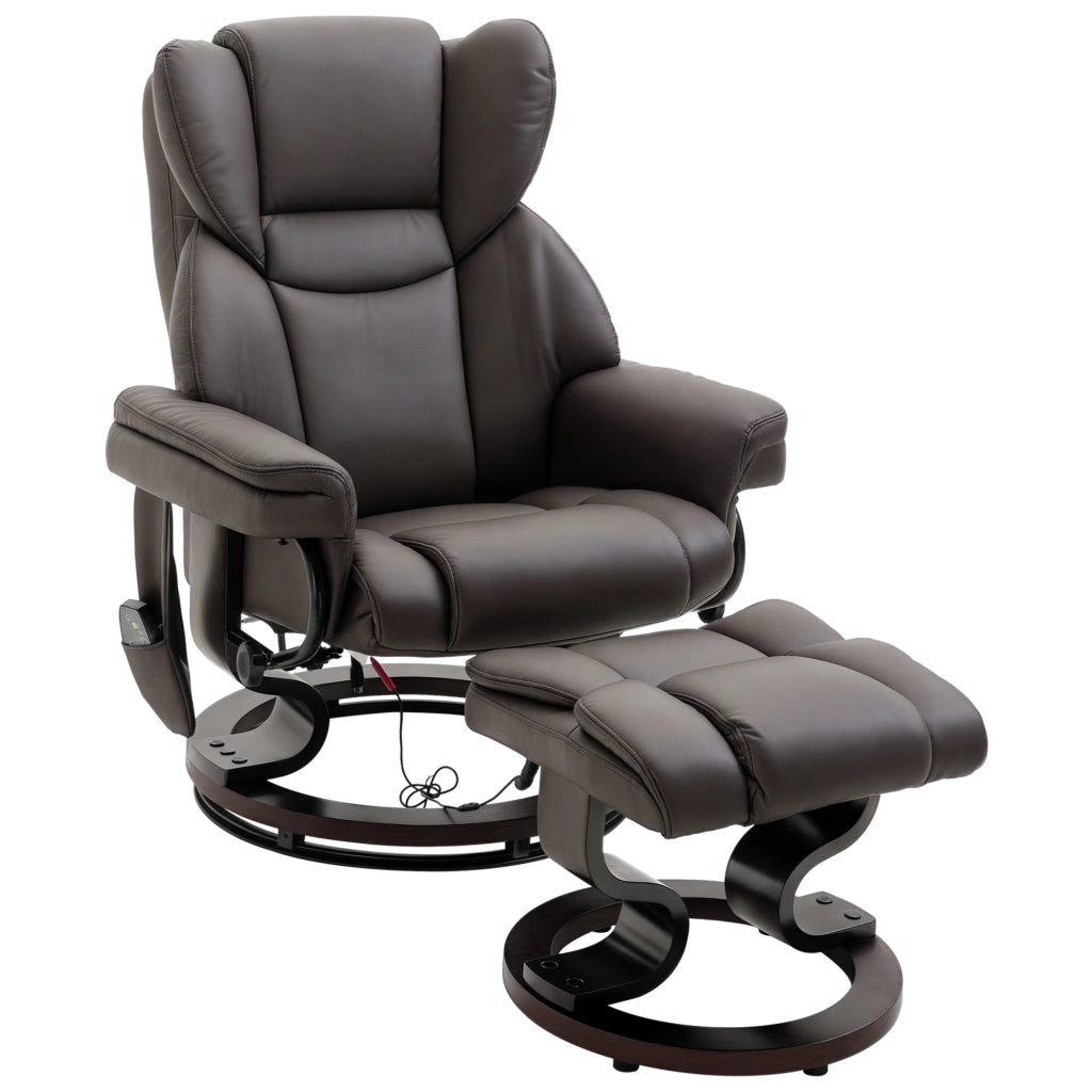 Poltrona Relax Massaggiante Reclinabile Girevole con Poggiapiedi ¨C Zephmum ¨C Marrone Similpelle