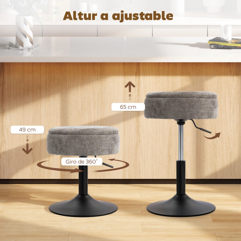 Sgabello da Bar Rotante con Altezza Regolabile e Rivestimento in Velluto Grigio ¨C zephmum ¨C Grigio