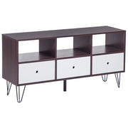 Mobile TV in legno scuro con bianco per TV fino a 50ʺ con ripiani a 3 cassetti