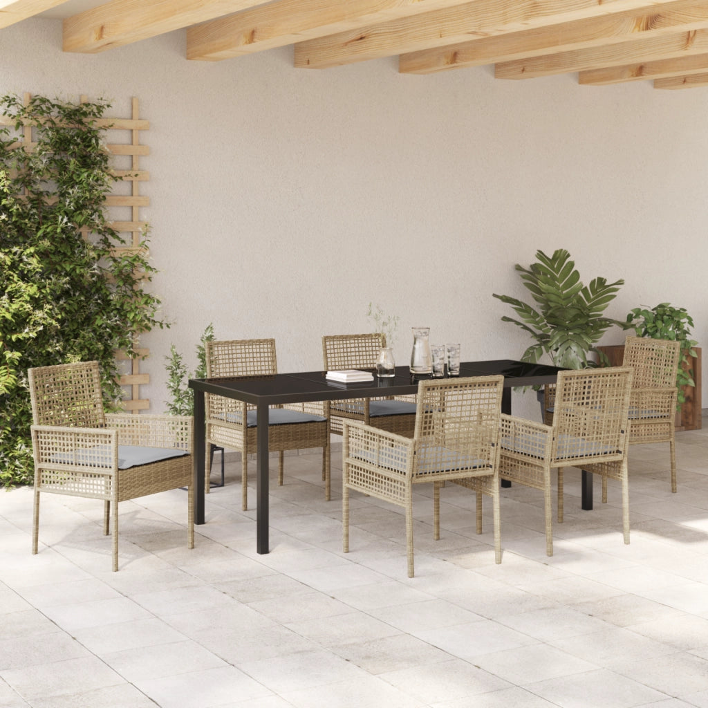 Set da Pranzo Giardino 7 Pezzi con Cuscini Beige