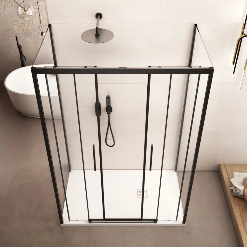 Box doccia tre lati con profili neri scorrevole cristallo 6mm h195 lagoa-trio, misura 80x160x80