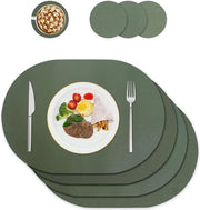 Piatti da tavola in pelle lavabile e sottopanchine - Decorazione da tavola per cucina e sala da pranzo - Set da 4 ovaletti verde 

(Nota: Ho mantenuto il modello di descrizione del prodotto, ma se desideri che sia solo il titolo, puoi chiedere)