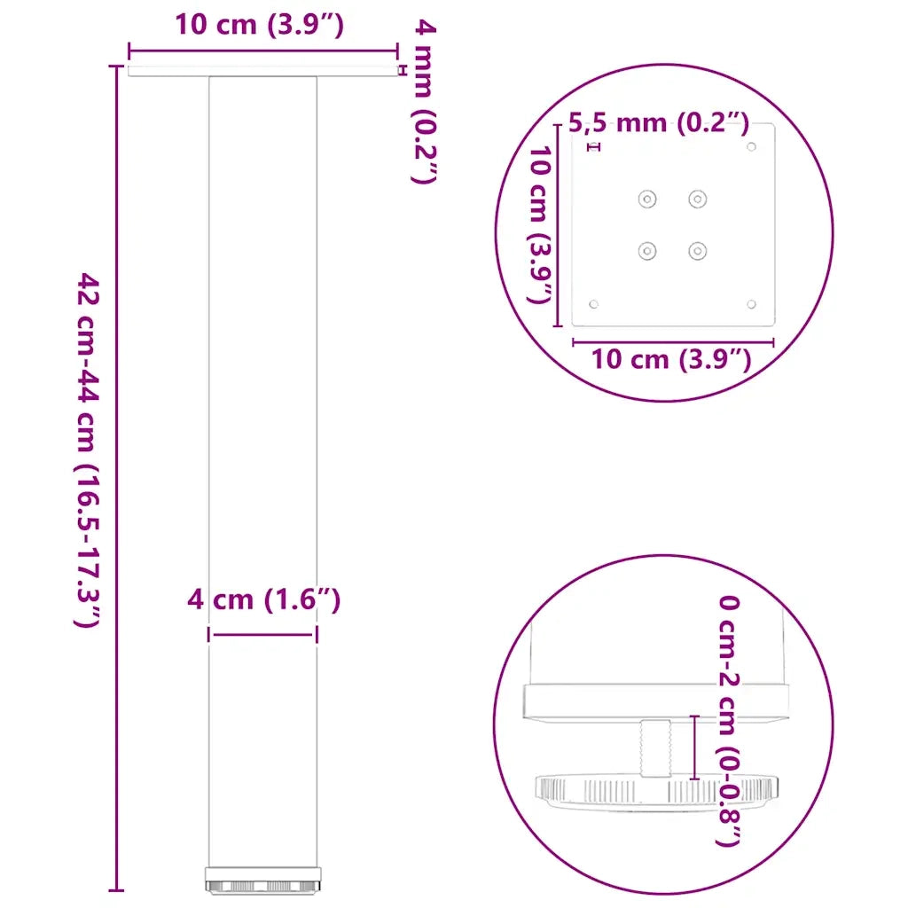 vidaXL Gambe per Tavolino da Caffè 4 pz in Acciaio Naturale 42-44 cm Acciaio