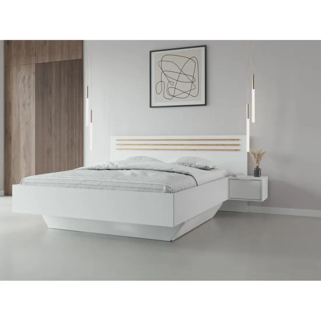 Camera completa FLORENCE – Letto 160x200 + rete + cassetti + armadio + cassettiera – Bianco e rovere