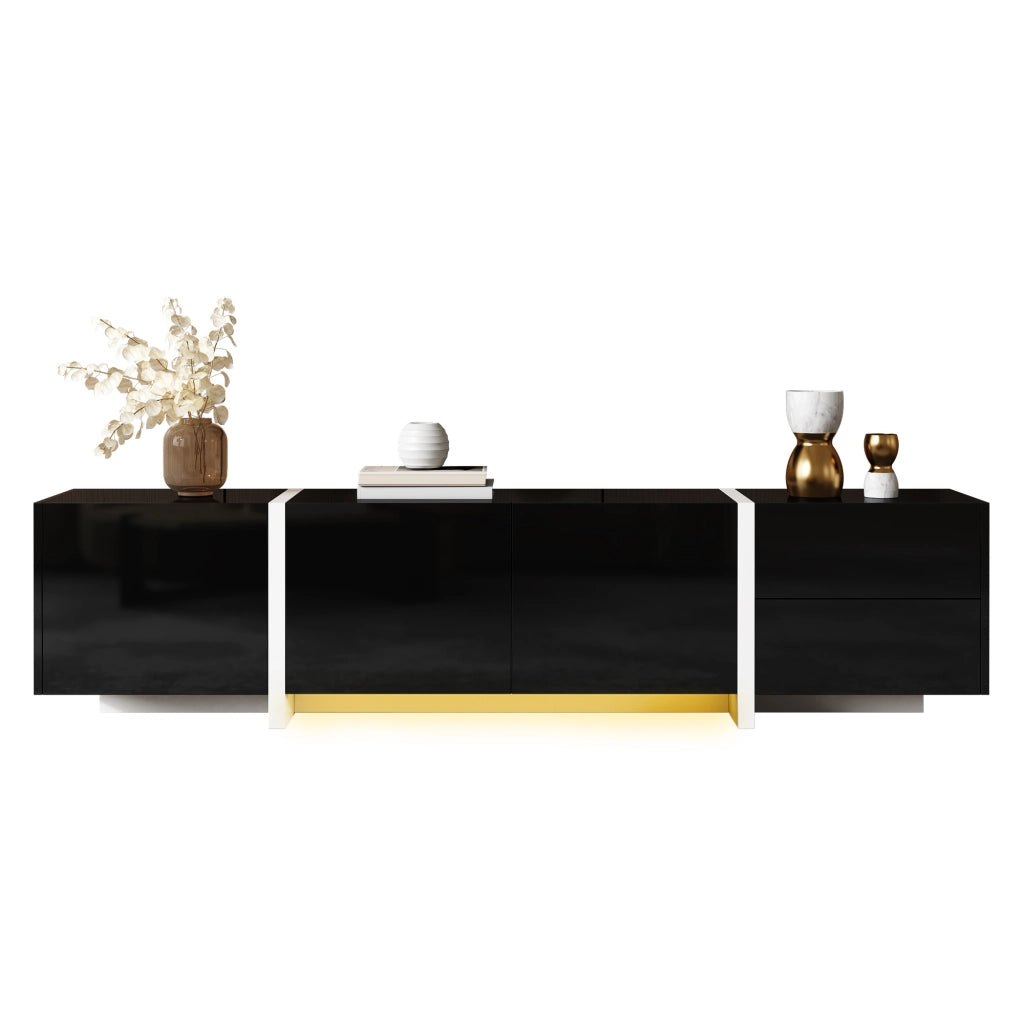 Mobile TV con 3 Ante; 1 Cassetto e 1 Anta a Ribalta con LED per Soggiorno in Truciolare 170 × 30 × 39 cm Nero e Bianco