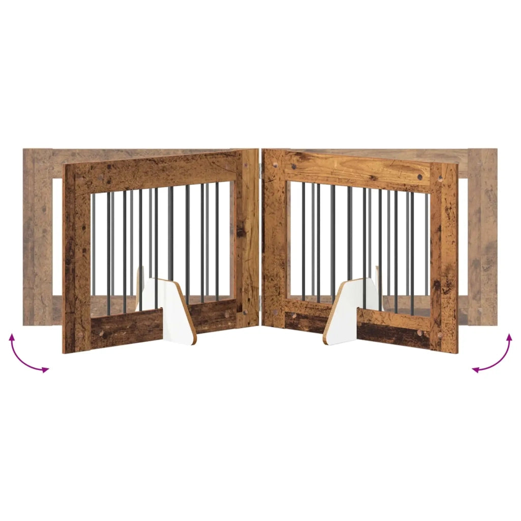 Cancello per cani con supporti 2 pz Legno antico 80 x 60 cm CFW2593585