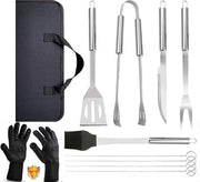 Set di attrezzi BBQ 9 pezzi - Guanti Resistenti al Calore - Borsa per Campeggio Grigliatura - Camino Cottura a Carbone