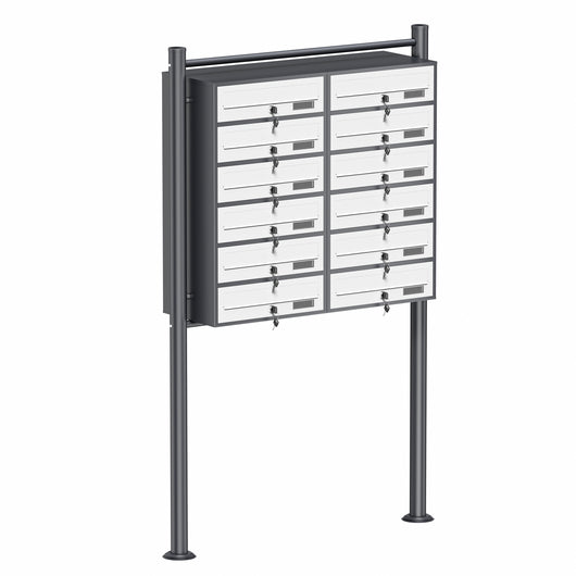Cassetta postale condominiale autoportante 12 posti antracite/bianco 945 x 270 x 1500 mm 2 moduli