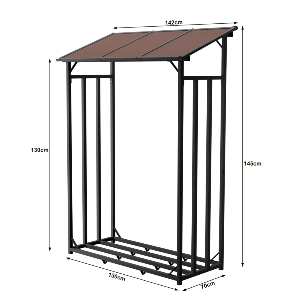 Portalegna in metallo antracite 130 x 70 x 145 cm con tetto