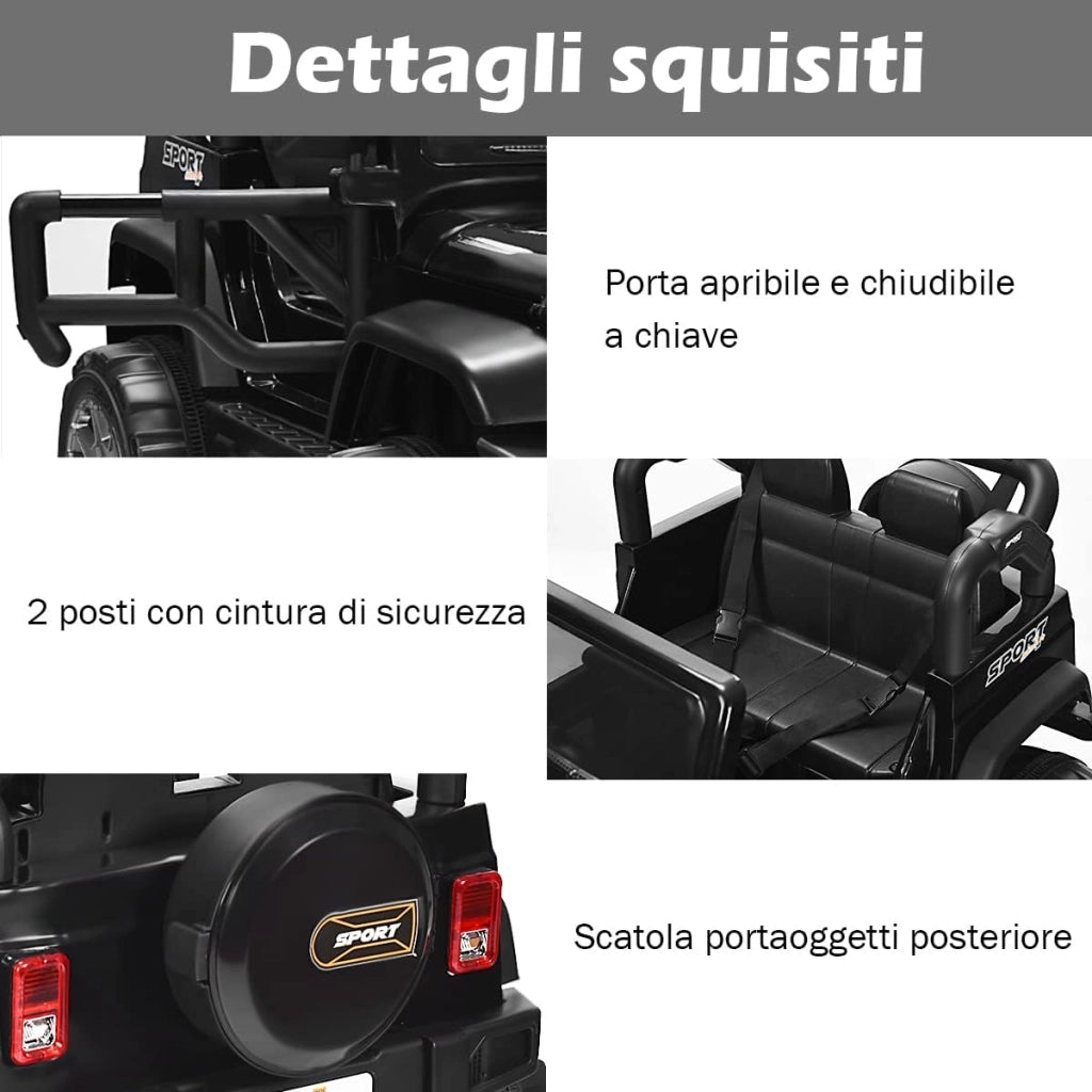 Auto Macchina Elettrica per Bambini 12V, Veicolo Elettrico a Batteria a 2 Posti, con Telecomando 2,4 G, Porta USB e AUX, per Bambini 3+ Anni (Nero)