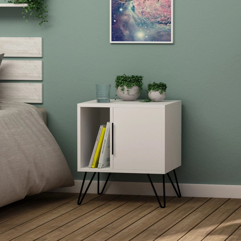 Comodino con anta e vano a giorno Glynn colore bianco