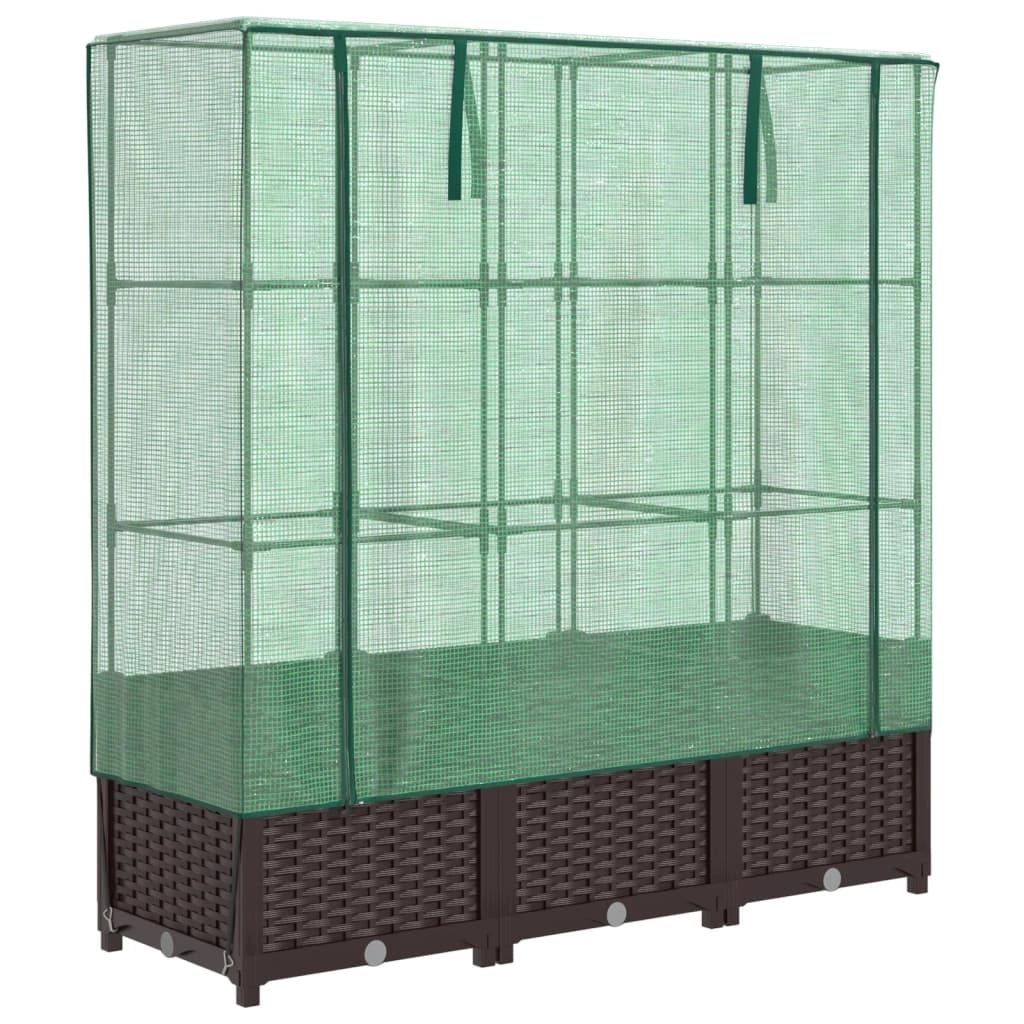 Aiuola rialzata/fioriera con copertura effetto rattan 120 x 40 x 138 cm Marrone 02_0038739