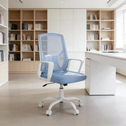 Sedia da ufficio pieghevole ergonomica con schienale reclinabile altezza regolabile e supporto lombare in rete e metallo blu