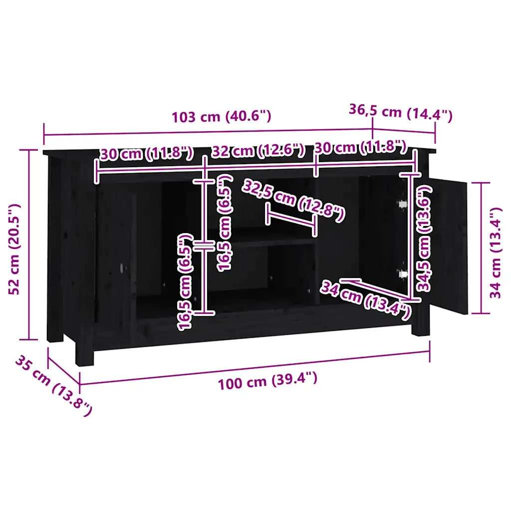 Mobile Porta TV Nero 103x36,5x52 cm in Legno Massello di Pino cod mxl 15574