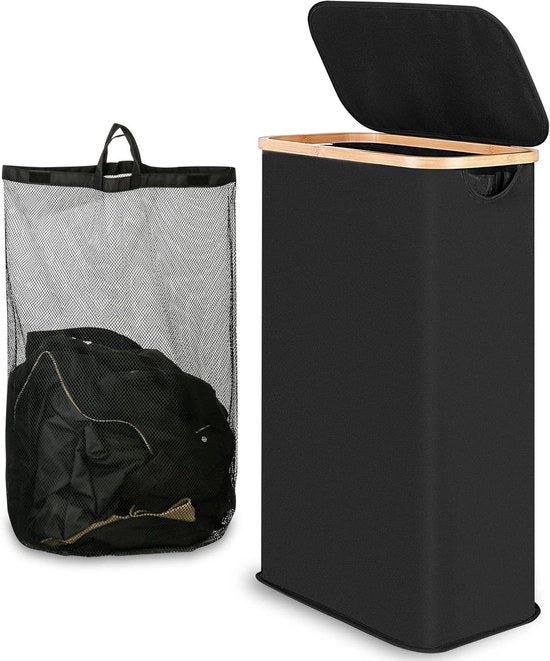 Wastafetta 60 litri con coperchio e maniglia - Ripiegabile e rimovibile tasca interna - Progettata per spazi stretti come camera da letto, bagno e cucina (nero)