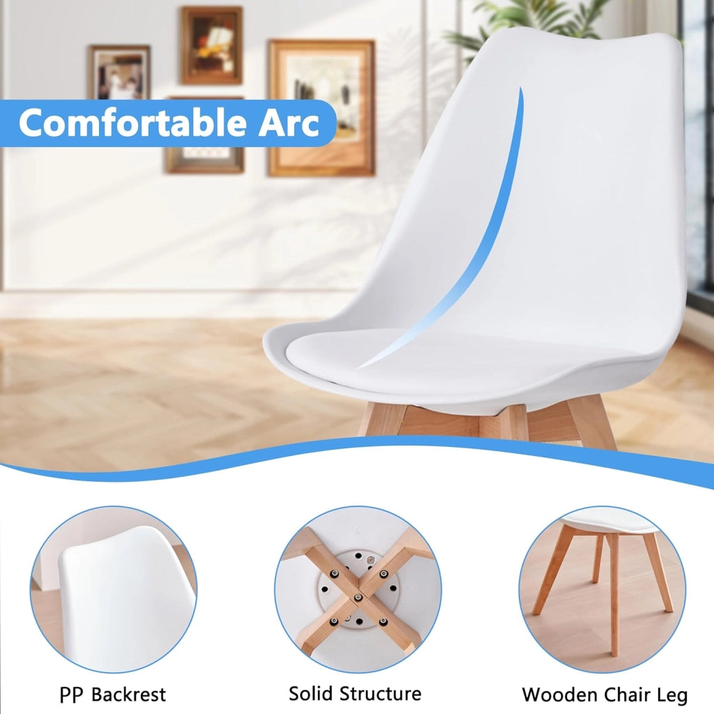 GrandCA HOME Set di 2 Sedie Imbottite per Sala da Pranzo Con Gambe in Legno Massello di Faggio, Adatte per Sala da Pranzo, Soggiorno, Cucina, Camera da Letto, Bianco