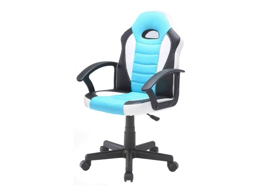 Sedia da gaming Miranda, Poltrona da gaming ragazzo, Sedia da scrivania, 56x55h89/100 cm, Azzurro e Bianco