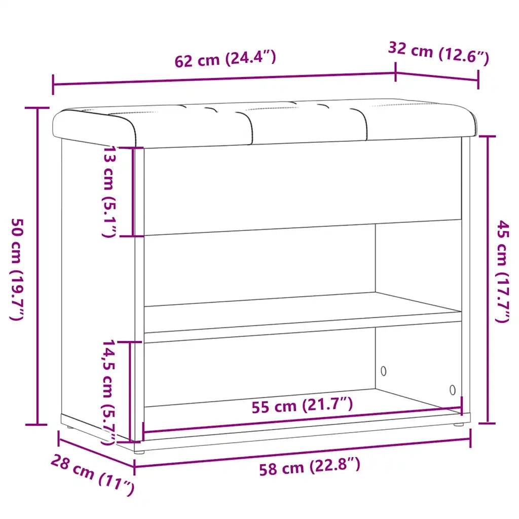Scarpiera Legno Antico 62x32x50 cm in Legno Multistrato 857629