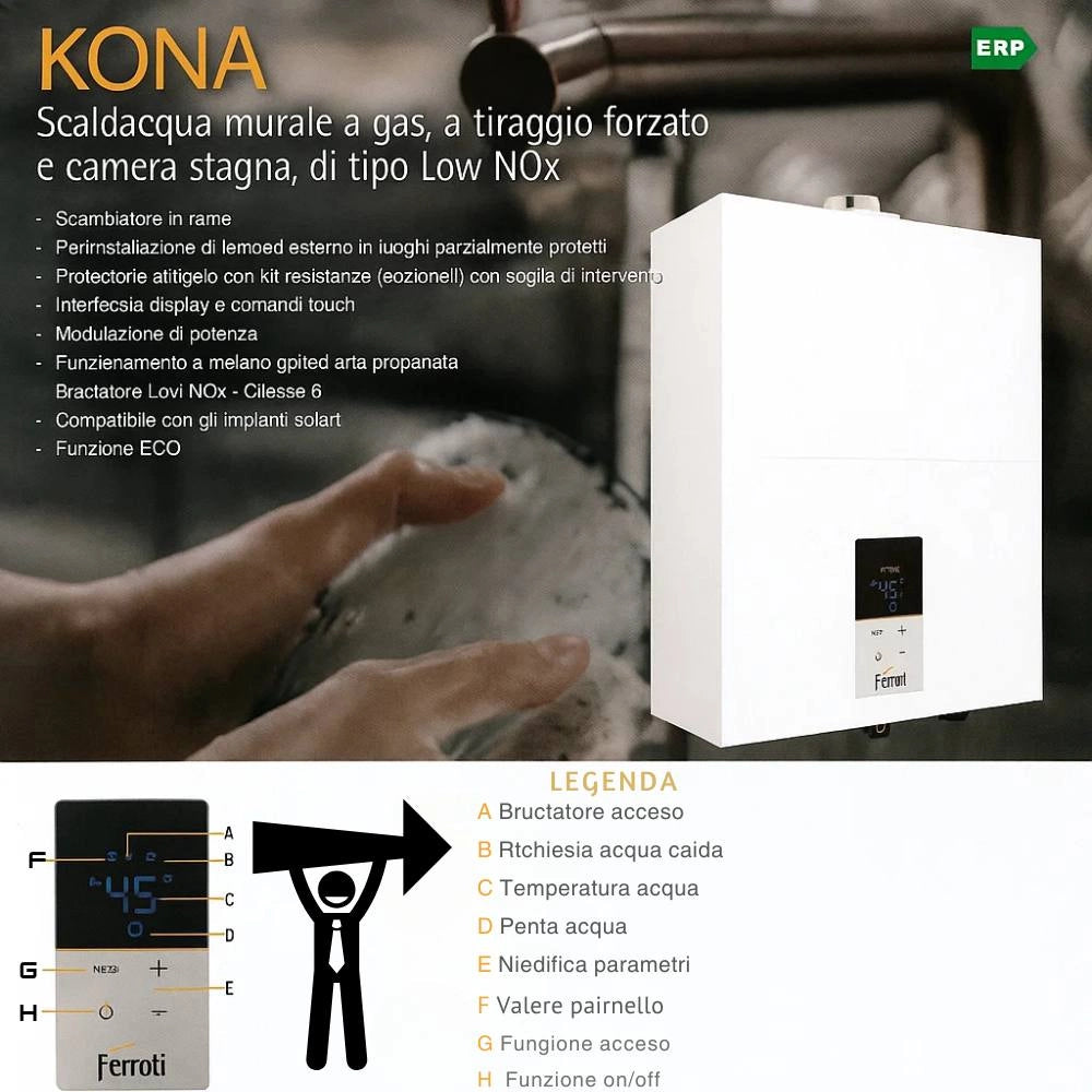 Ferroli scaldacqua gas low nox metano camera stagna tiraggio forzato *** capacità 12 litri, confezione 1