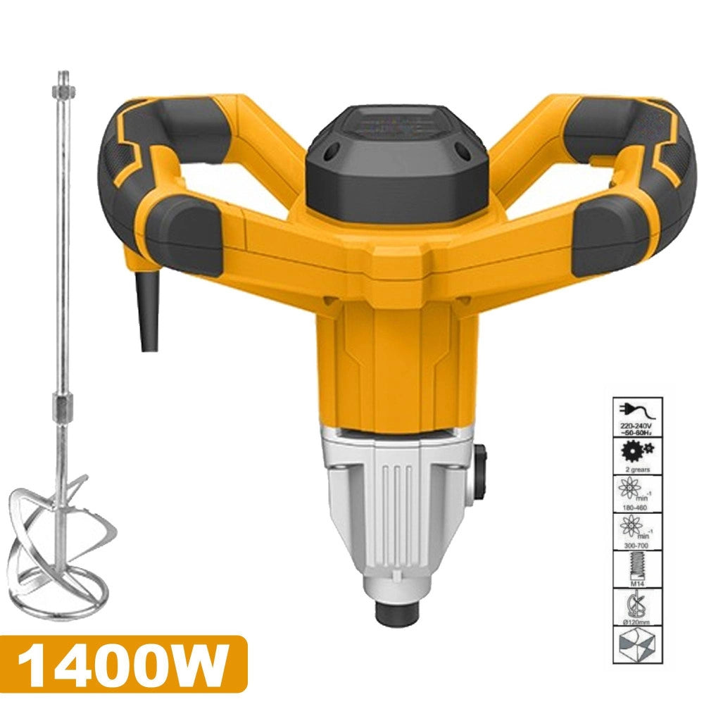 Trade Shop - Miscelatore Per Malta 1400 Watt Trapano Mescolatore Colla Cemento Con Frusta M14 -