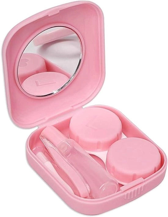 Tas da contatto per viaggiatori con specchio per uso quotidiano come da lavoro e da viaggio (rosa)