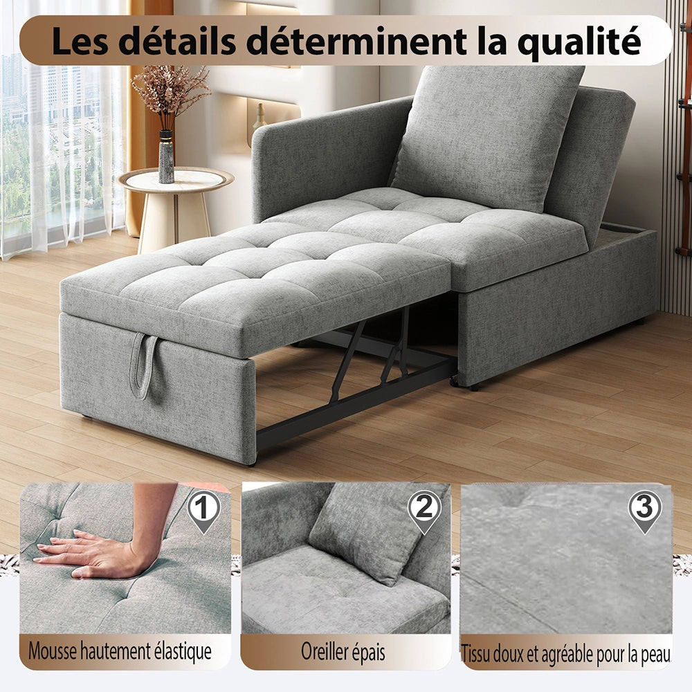 Divano letto 3in1 - Xylo - lino, schienale regolabile, compatto