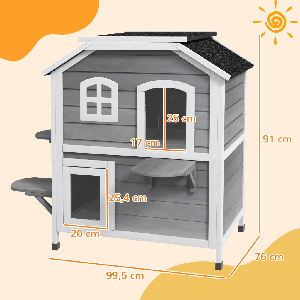 Casetta per Gatti in Legno 2 Piani ¨C zephmum ¨C Grigio 99.5x76x91 cm