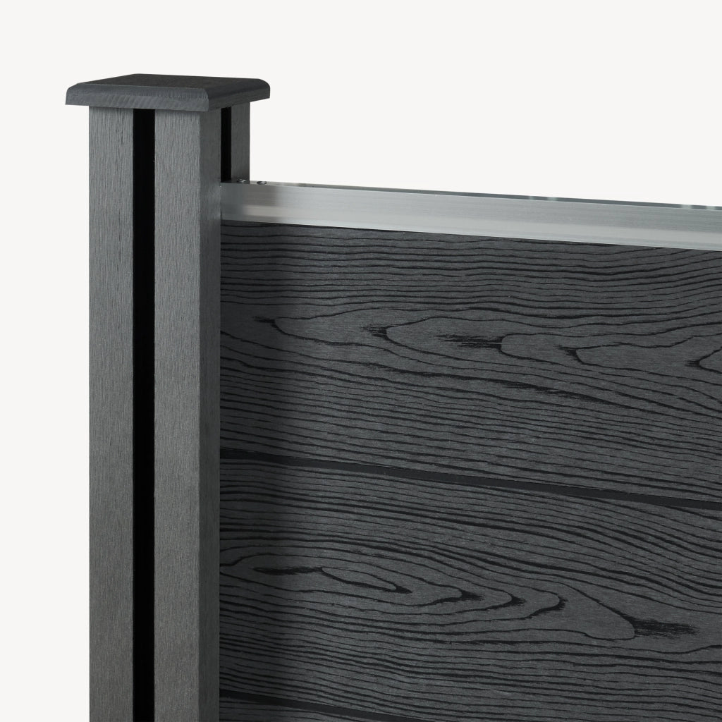 Recinzione in WPC per Giardino Staccionata da Elementi Inclinato e Rettangolari 183x799 cm Grigio NEU.HOLZ