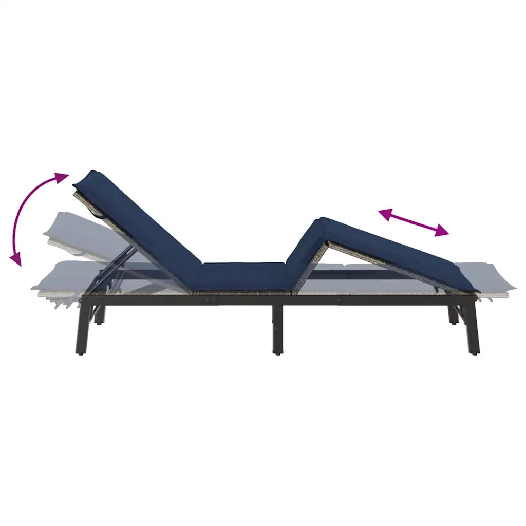 vidaXL Lettino Prendisole con Cuscino Grigio in Polyrattan