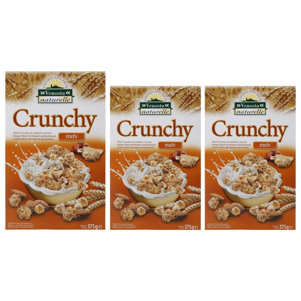 Venosta naturelle crunchy nuts con mandorle e nocciole 3 confezioni da 375 grammi