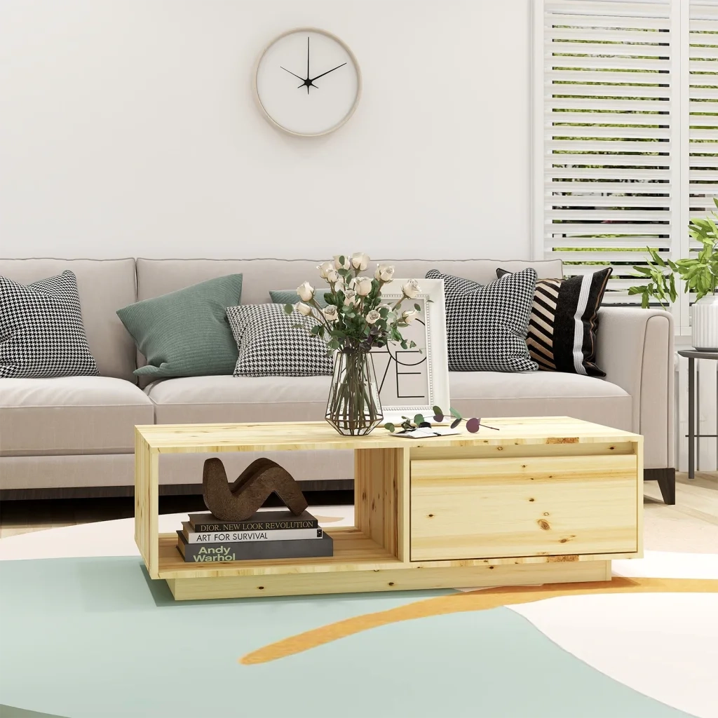 Tavolino da Salotto 110x50x33,5 cm in Legno Massello di Abete cod mxl 9172