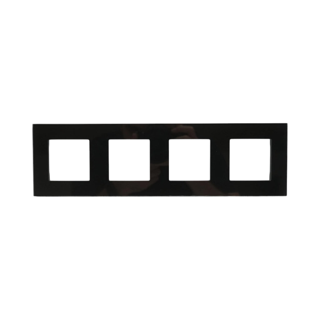 Cornice quadrupla in vetro nero per presa e interruttore 299x86 mm