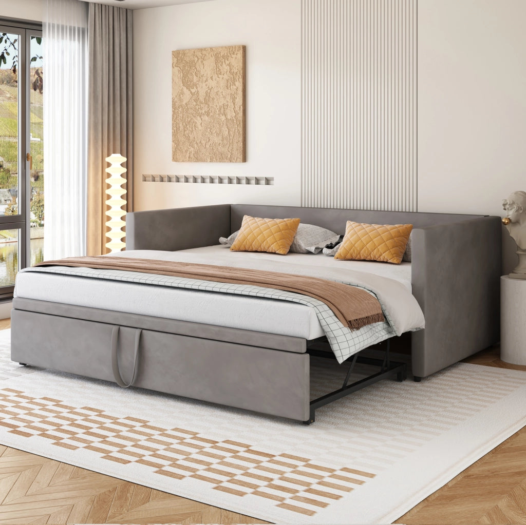Divano letto 90x200 cm; estraibile 180x200 cm; imbottito; grigio (Senza materasso)