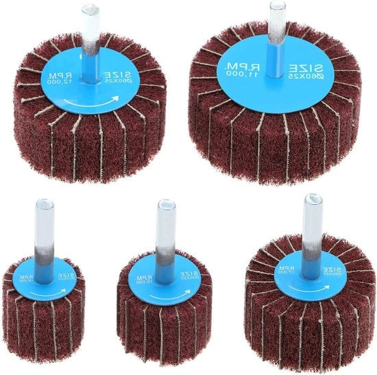Accessorio per strumento rotativo - 120 Grit - Vezzella in nylon - Interfaccia in fleece - Per scheggiatura grossa - Accessorio per strumento rotativo - Adatto per disco da scheggiatura 6mm - Rosso - 5 pezzi.