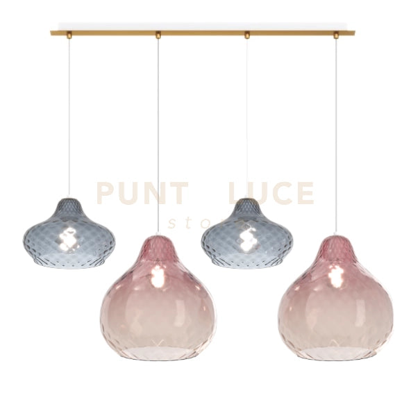 SOSP. OTTONE SATINATO 4 LUCI RETTANGOLARE VETRI (2 X PICCOLO ZA + 2 X GRANDE RU) 1191OS-S4 RMIX-ZR