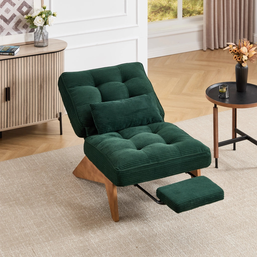 OKWISH Poltrona Relax, Schienale Regolabile con Cuscino Lombare e Seduta Profonda, Velluto a Coste, Verde Smeraldo