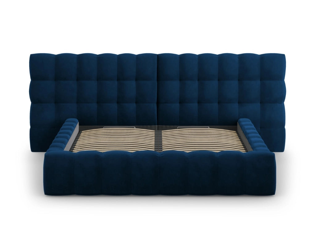 Cosmopolitan Design - Letto a cassettone con testiera doppia "Bali" 140x200cm in velluto blu reale 
