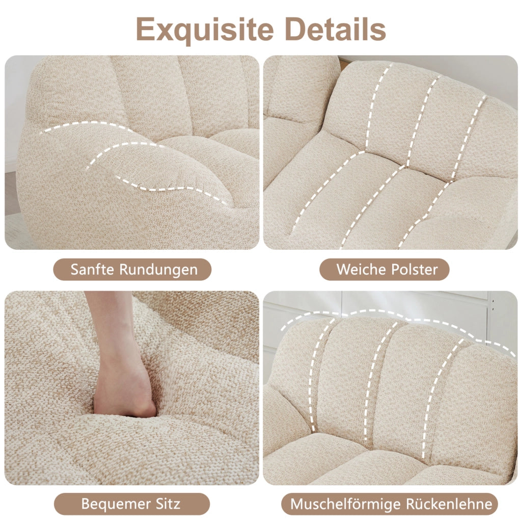 Divano modulare 2-4 posti con ottomano in pile granulato e schiuma 32D; beige bianco