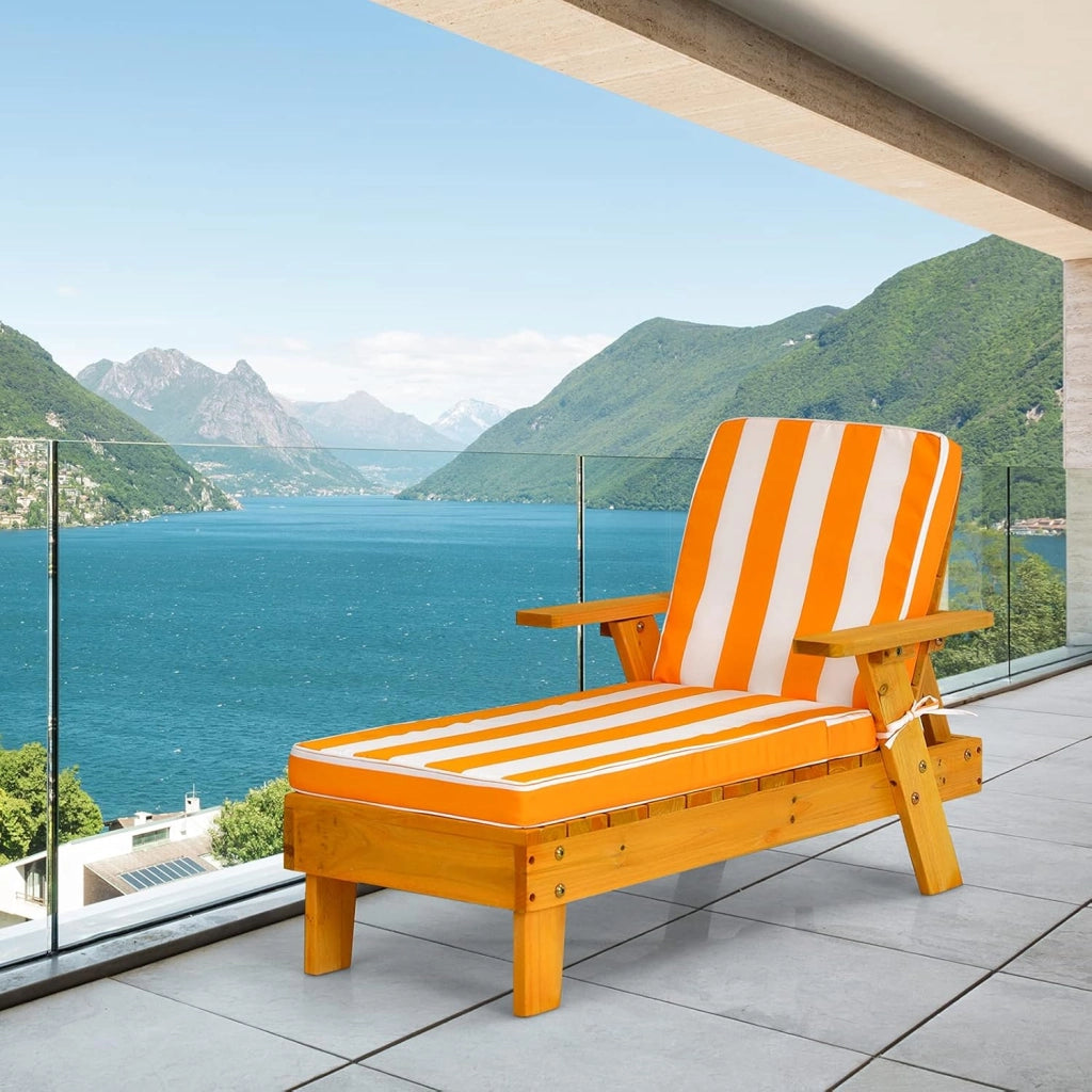 Chaise Longue da Esterno per Bambini, Poltrona di Legno con Ombrellone Smontabile, Sedia Portatile con Cuscino, Ideale per Bambini 3-8 Anni