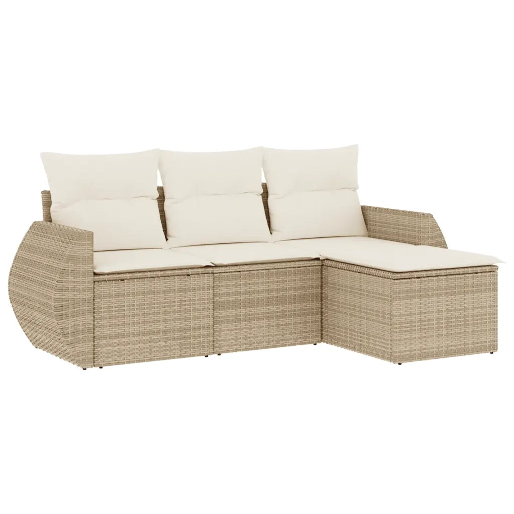 Set Divano da Giardino 4 pz | Set Salotto da Giardino con Cuscini Beige in Polyrattan