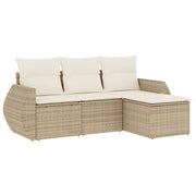 Set Divano da Giardino 4 pz | Set Salotto da Giardino con Cuscini Beige in Polyrattan
