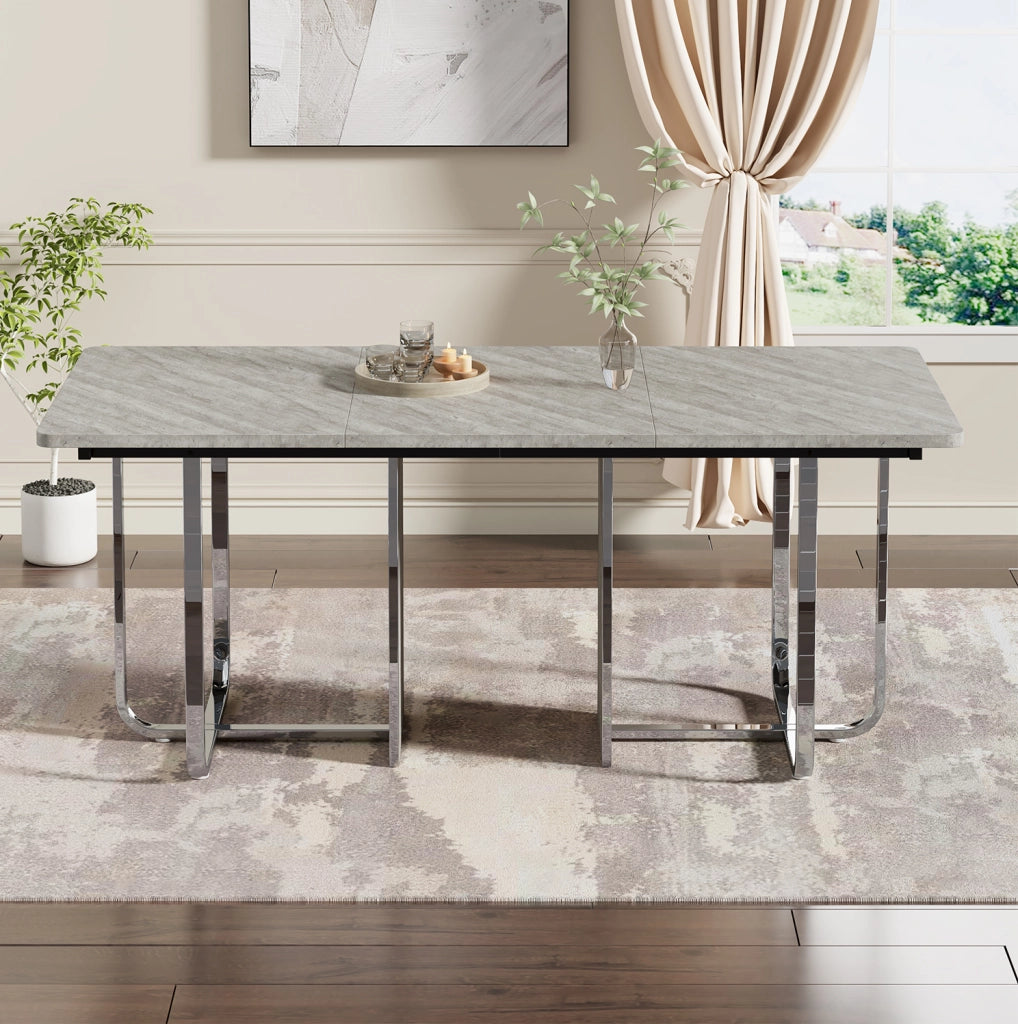 Tavolo da pranzo rettangolare 180x80 cm in MDF e metallo; grigio